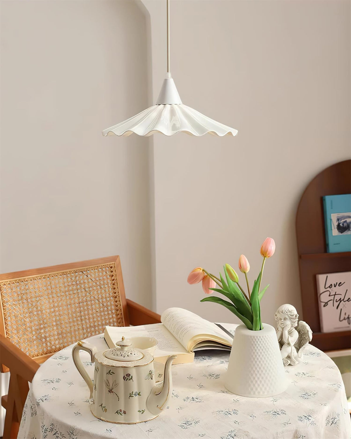 Rivora White Ceramic Pendant Light — 30cm Diameter Hardwired Ceiling Lamp