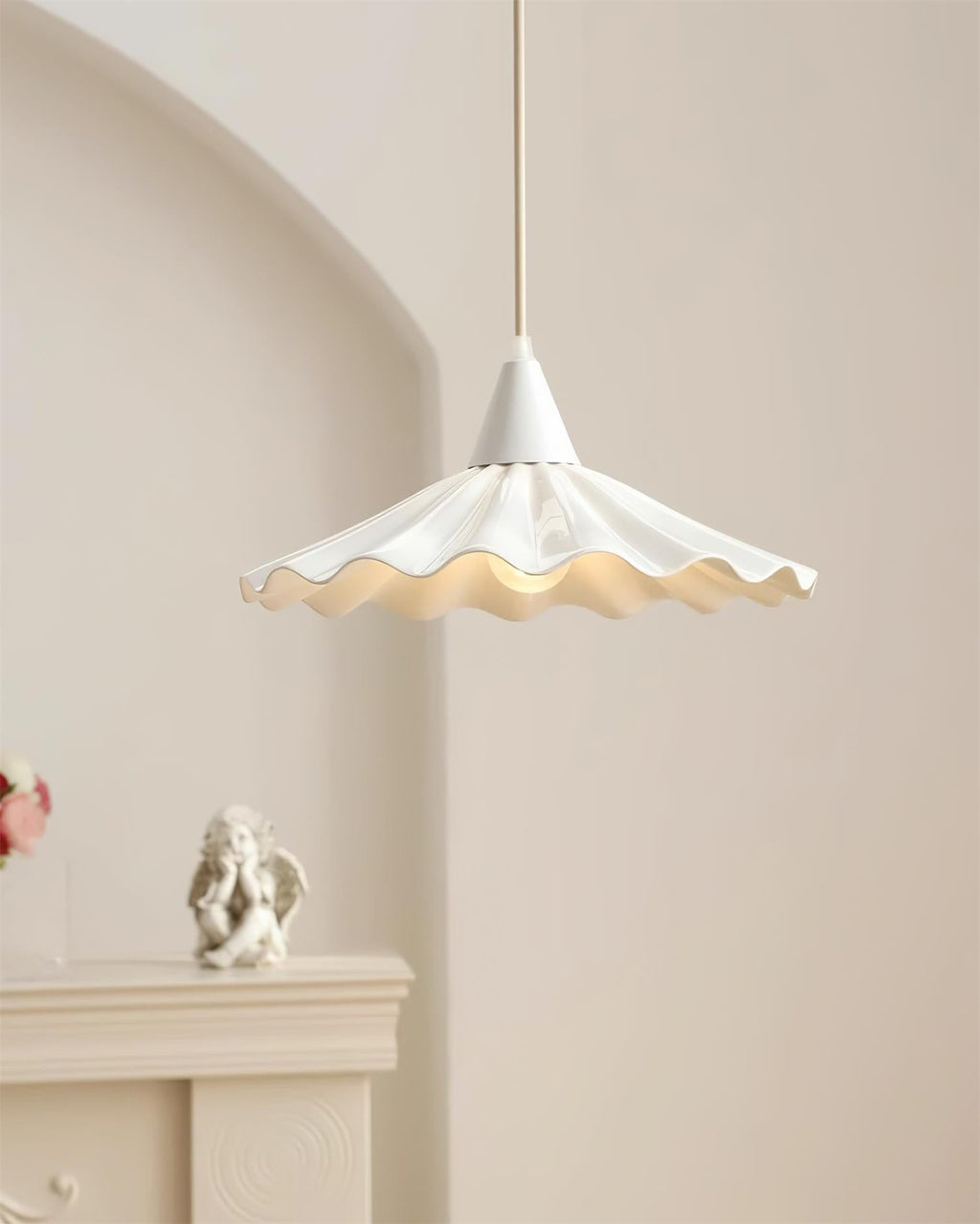 Rivora White Ceramic Pendant Light — 30cm Diameter Hardwired Ceiling Lamp