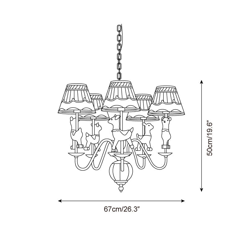 Lustre carrousel Delfio — Disposition à 5 ampoules, diamètre de 67cm, hauteur réglable