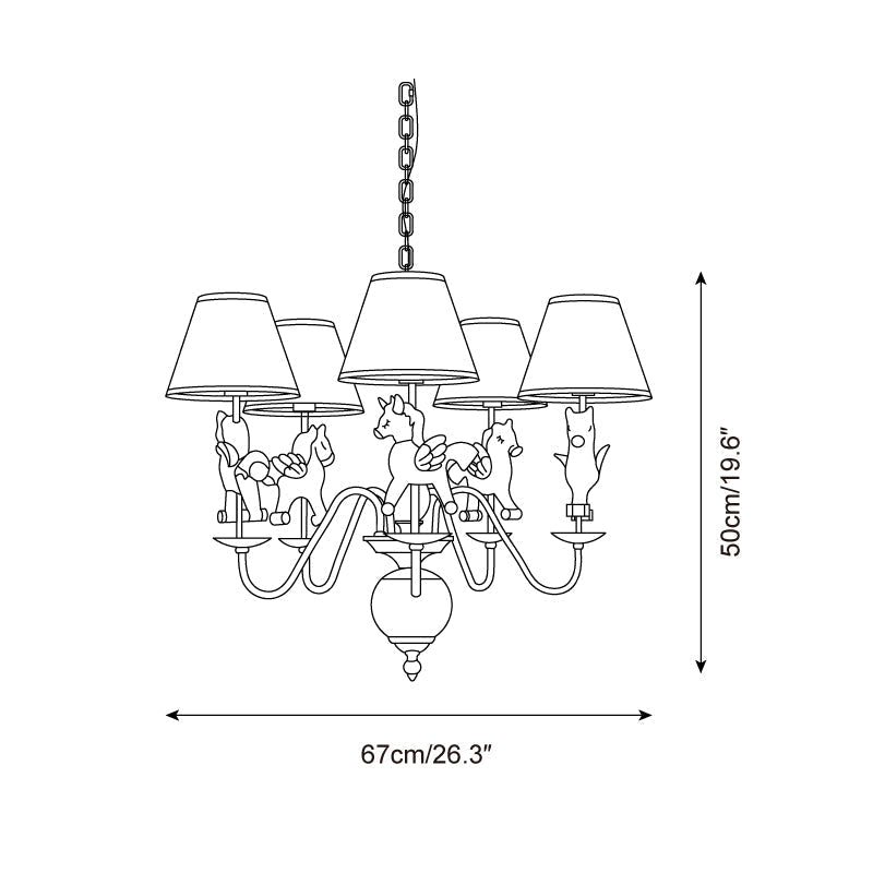 Lustre carrousel Delfio — Disposition à 5 ampoules, diamètre de 67cm, hauteur réglable