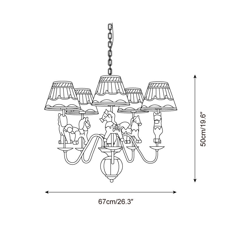 Lustre carrousel Delfio — Disposition à 5 ampoules, diamètre de 67cm, hauteur réglable
