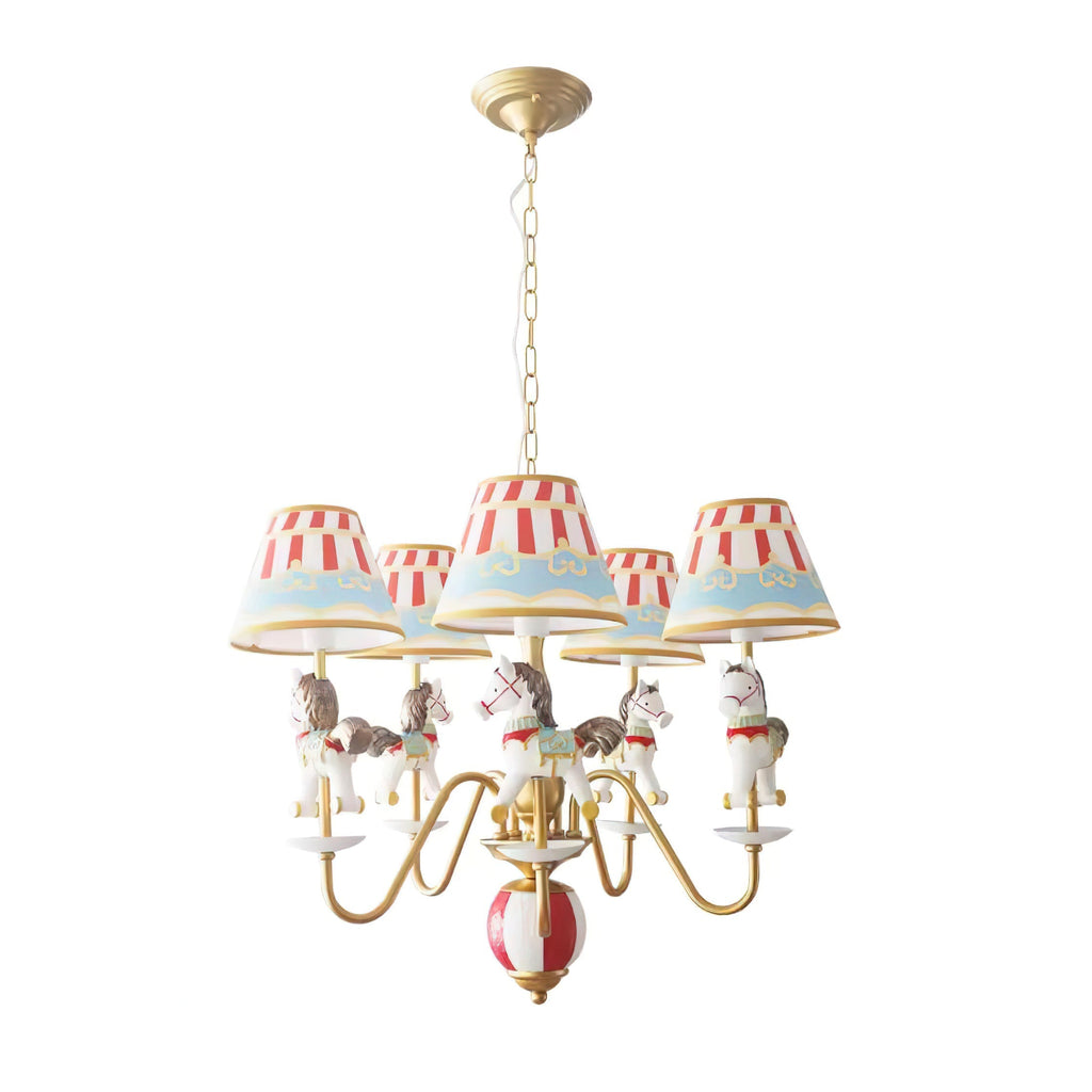 Lustre carrousel Delfio — Disposition à 5 ampoules, diamètre de 67cm, hauteur réglable
