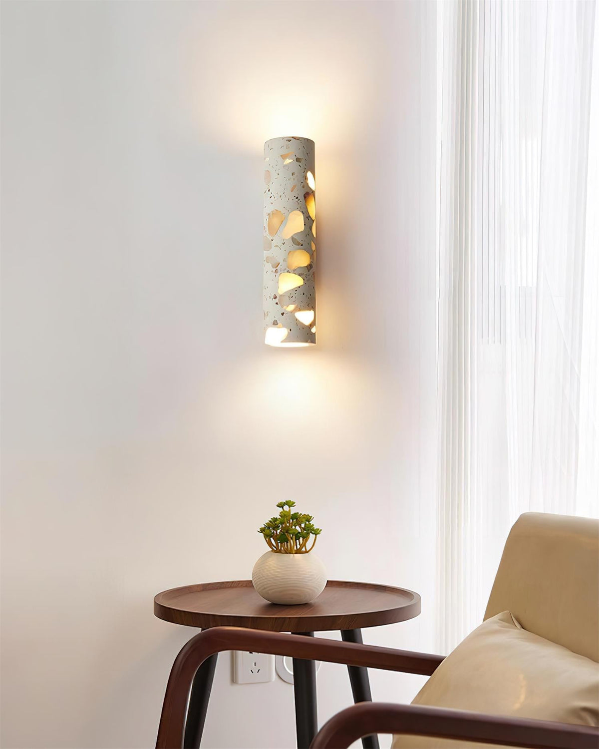 Fioren Terrazzo Wall Lamp — Hardwired Beige Walnut & Wood