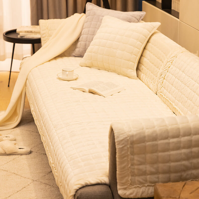 Ecksofa-Bezug, rutschfester Sofabezug, komfortabler Schutz und ästhetischer Samtsofabdeckungen für 3-Kissen-Sofa, Zweisitzer, Relaxsessel, L-förmige Armlehne und Rückenlehne