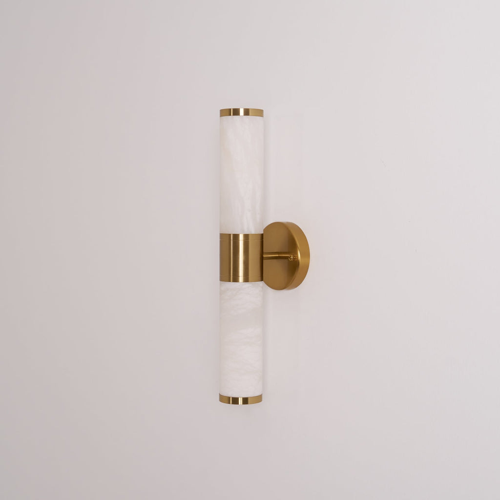 Lampatron-Alabaster-Wandleuchte – Art-déco-Design, zwei transluzente Schirme