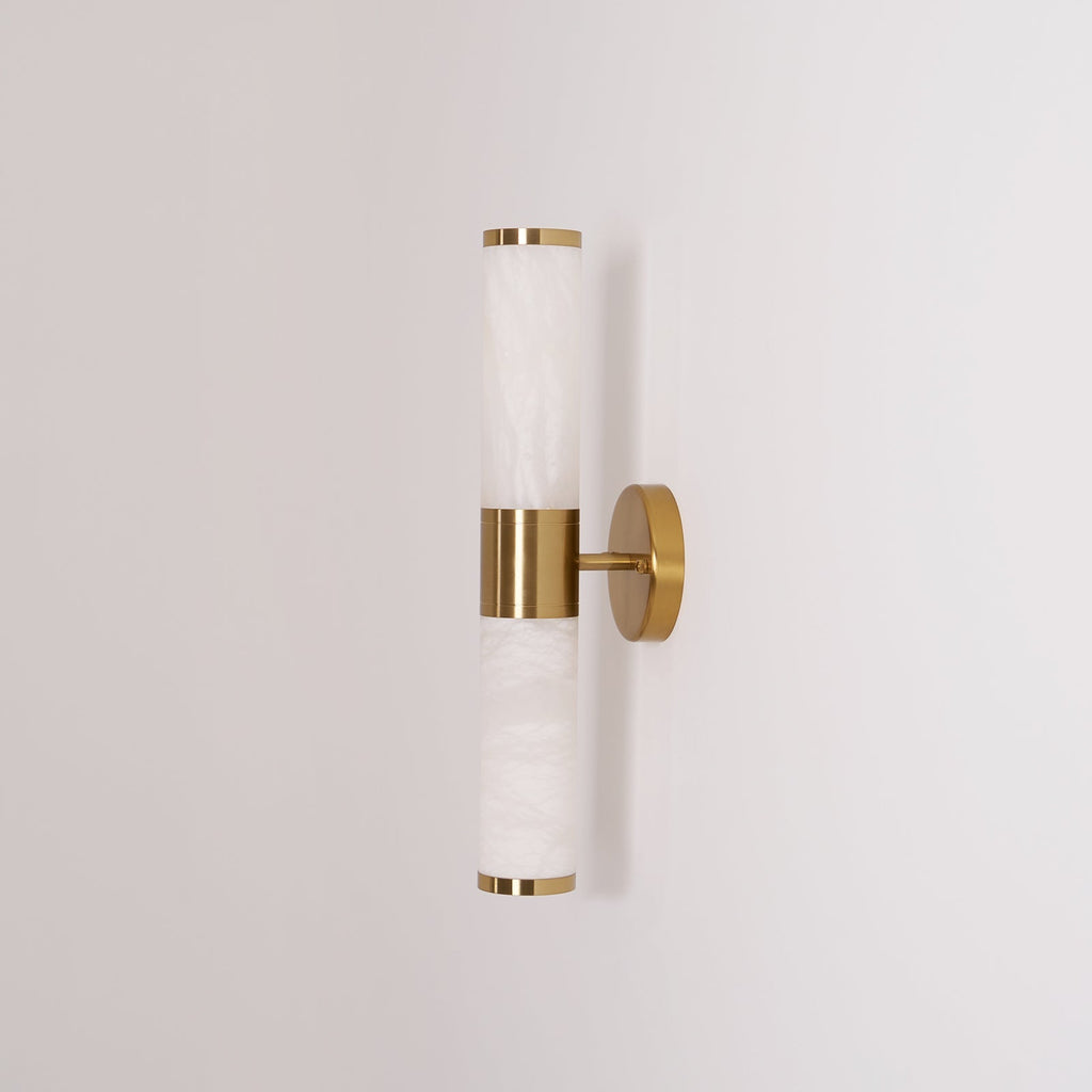 Lampatron-Alabaster-Wandleuchte – Art-déco-Design, zwei transluzente Schirme