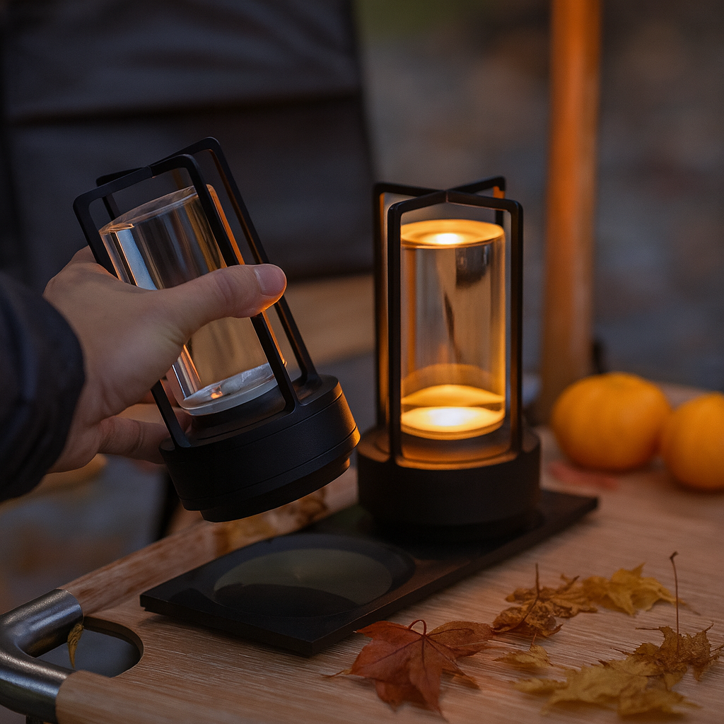 Candeeiro de mesa LED recarregável — regulador de intensidade tátil, efeito de cristal