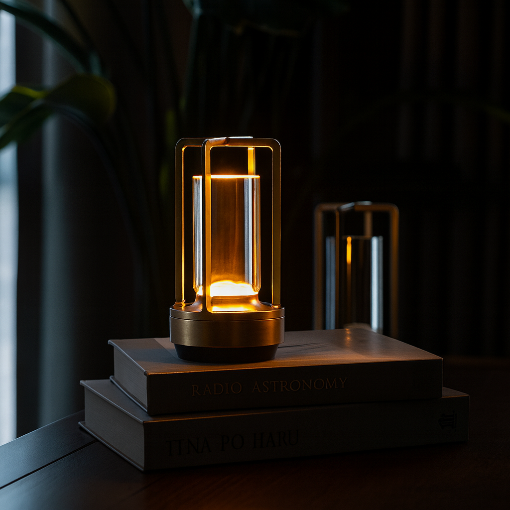 Candeeiro de mesa LED recarregável — regulador de intensidade tátil, efeito de cristal