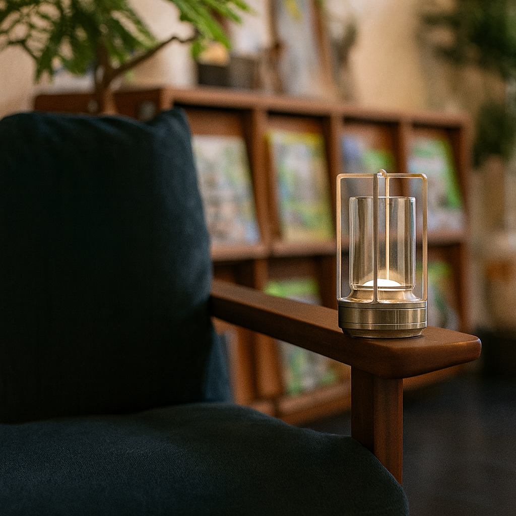 Candeeiro de mesa LED recarregável — regulador de intensidade tátil, efeito de cristal