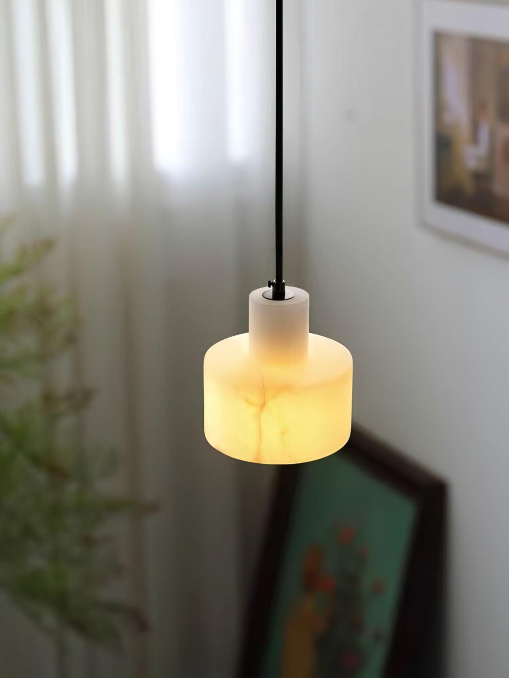 Podwójna cylindryczna lampa wisząca z alabastru - warstwowa sylwetka