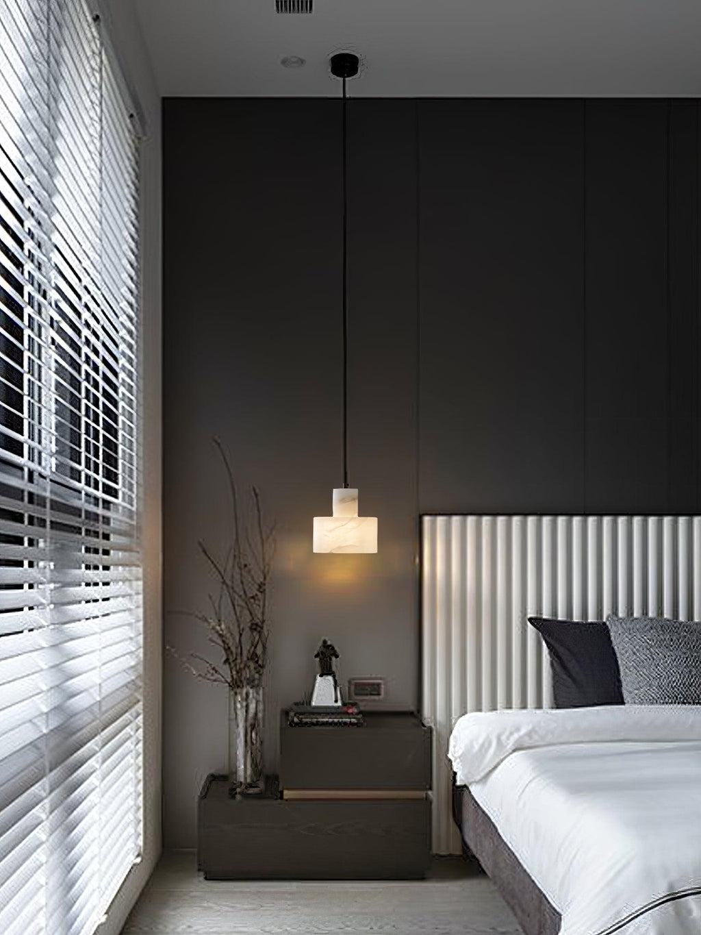 Podwójna cylindryczna lampa wisząca z alabastru - warstwowa sylwetka
