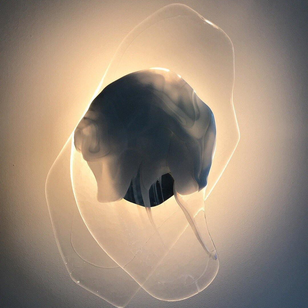 Beatrice Black Glass Wall Lamp — Artistic Swirled Texture, Matte Trim