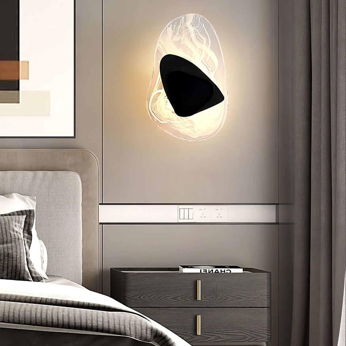 Beatrice Black Glass Wall Lamp — Artistic Swirled Texture, Matte Trim