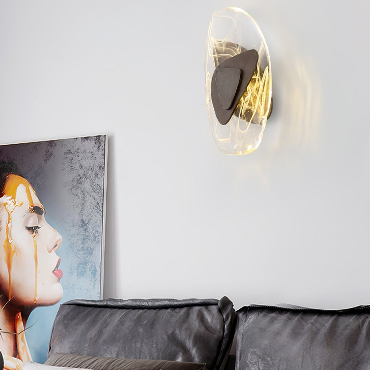 Beatrice Black Glass Wall Lamp — Artistic Swirled Texture, Matte Trim
