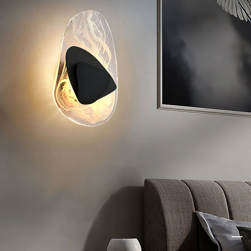 Beatrice Black Glass Wall Lamp — Artistic Swirled Texture, Matte Trim