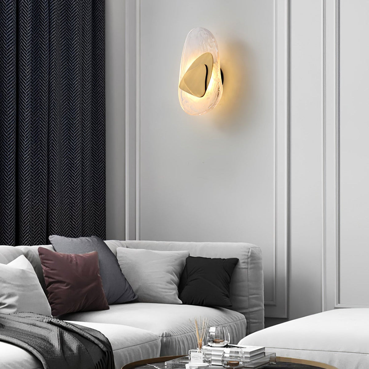 Beatrice Black Glass Wall Lamp — Artistic Swirled Texture, Matte Trim