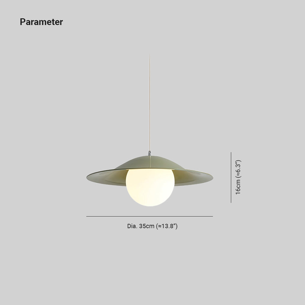 Opilo pendellampe i metall og glass — 35cm diameter, E14-sokkel, dimbar, lysegrønn beige med hvitt treåremønster