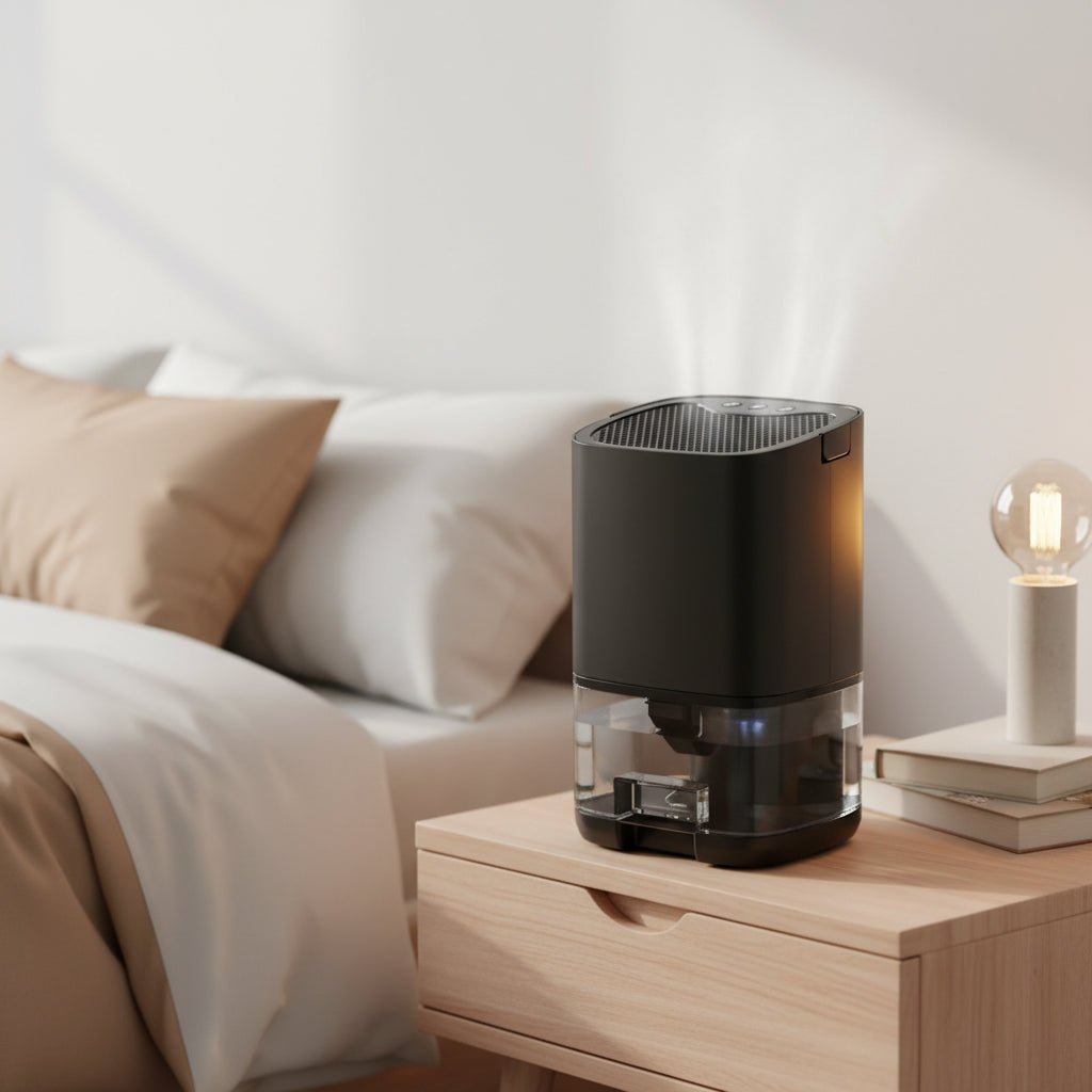 Deumidificatore portatile compatto AeroBright con luce ambientale colorata per piccoli ambienti