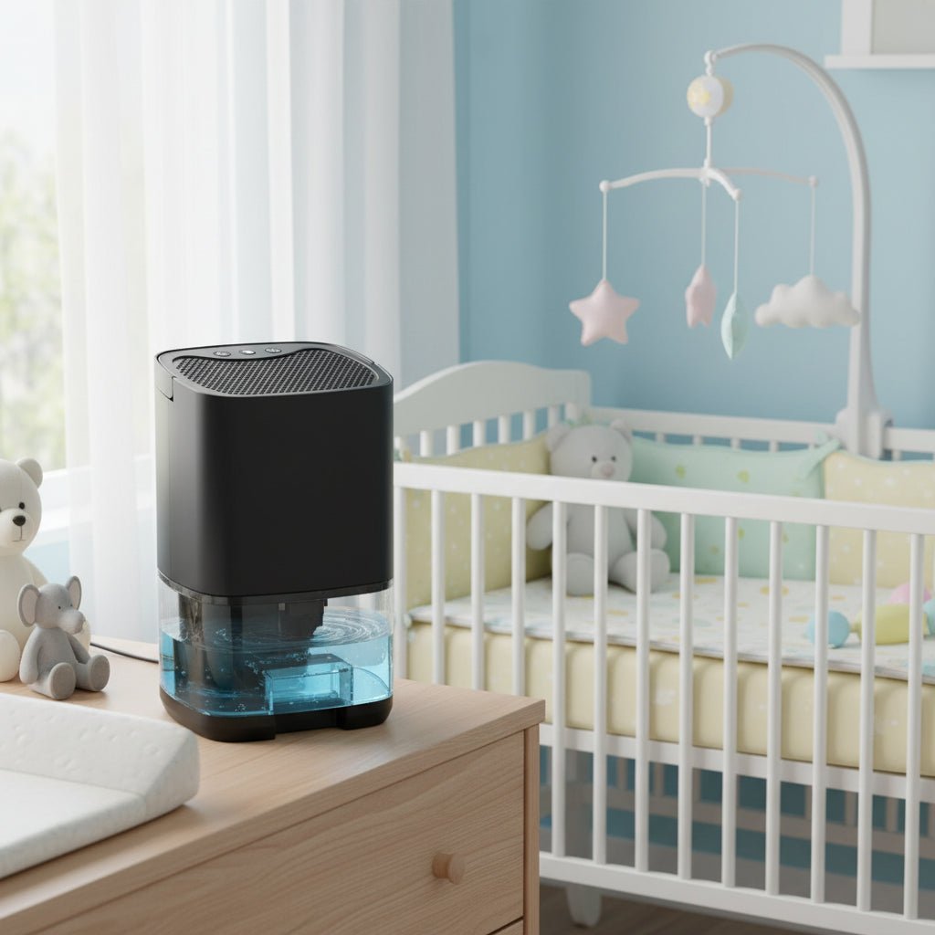 Deumidificatore portatile compatto AeroBright con luce ambientale colorata per piccoli ambienti