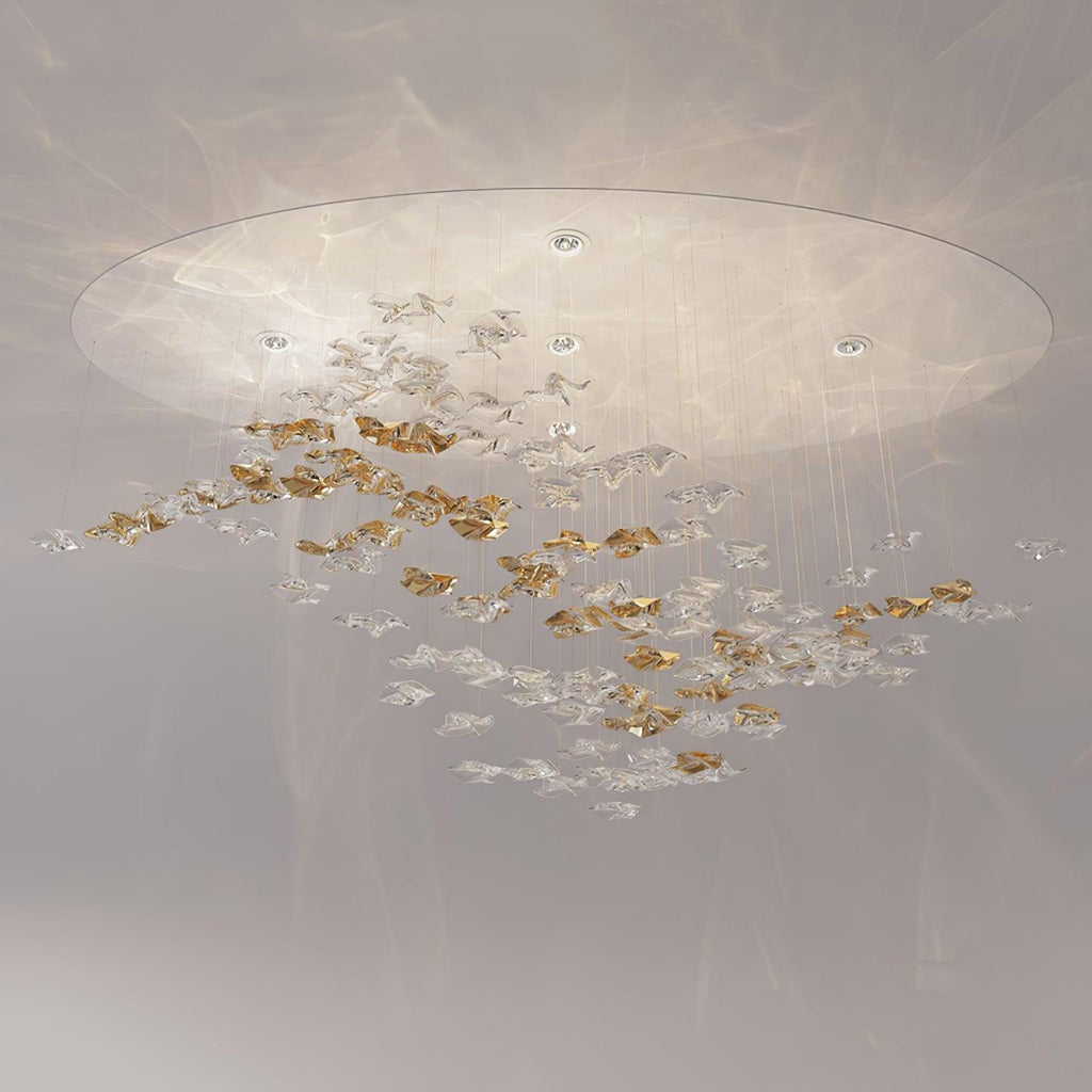 Grande lampadario a foglie di cristallo Nephele — Rosone 210x80cm, onde a cascata