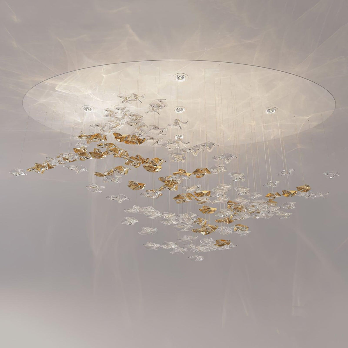 Grande lampadario a foglie di cristallo Nephele — Rosone 210x80cm, onde a cascata