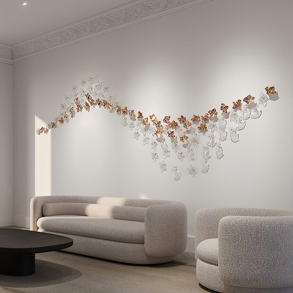 Grande lampadario a foglie di cristallo Nephele — Rosone 210x80cm, onde a cascata