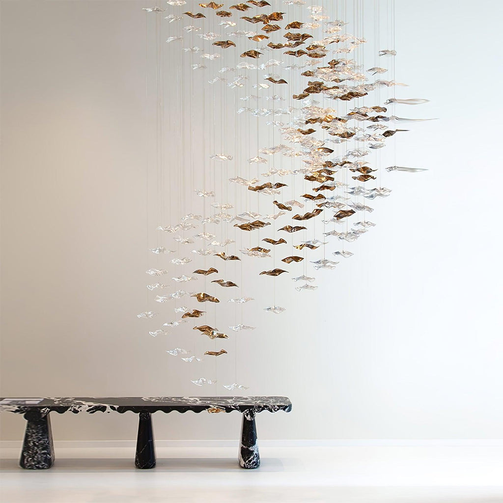 Grande lampadario a foglie di cristallo Nephele — Rosone 210x80cm, onde a cascata