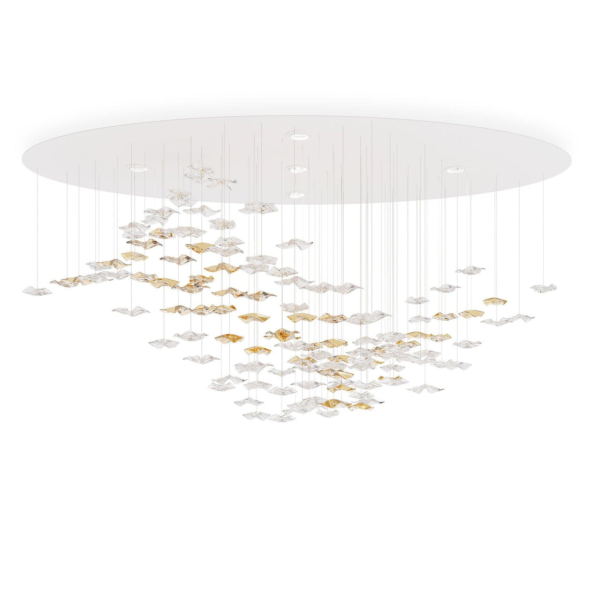 Grande lampadario a foglie di cristallo Nephele — Rosone 210x80cm, onde a cascata