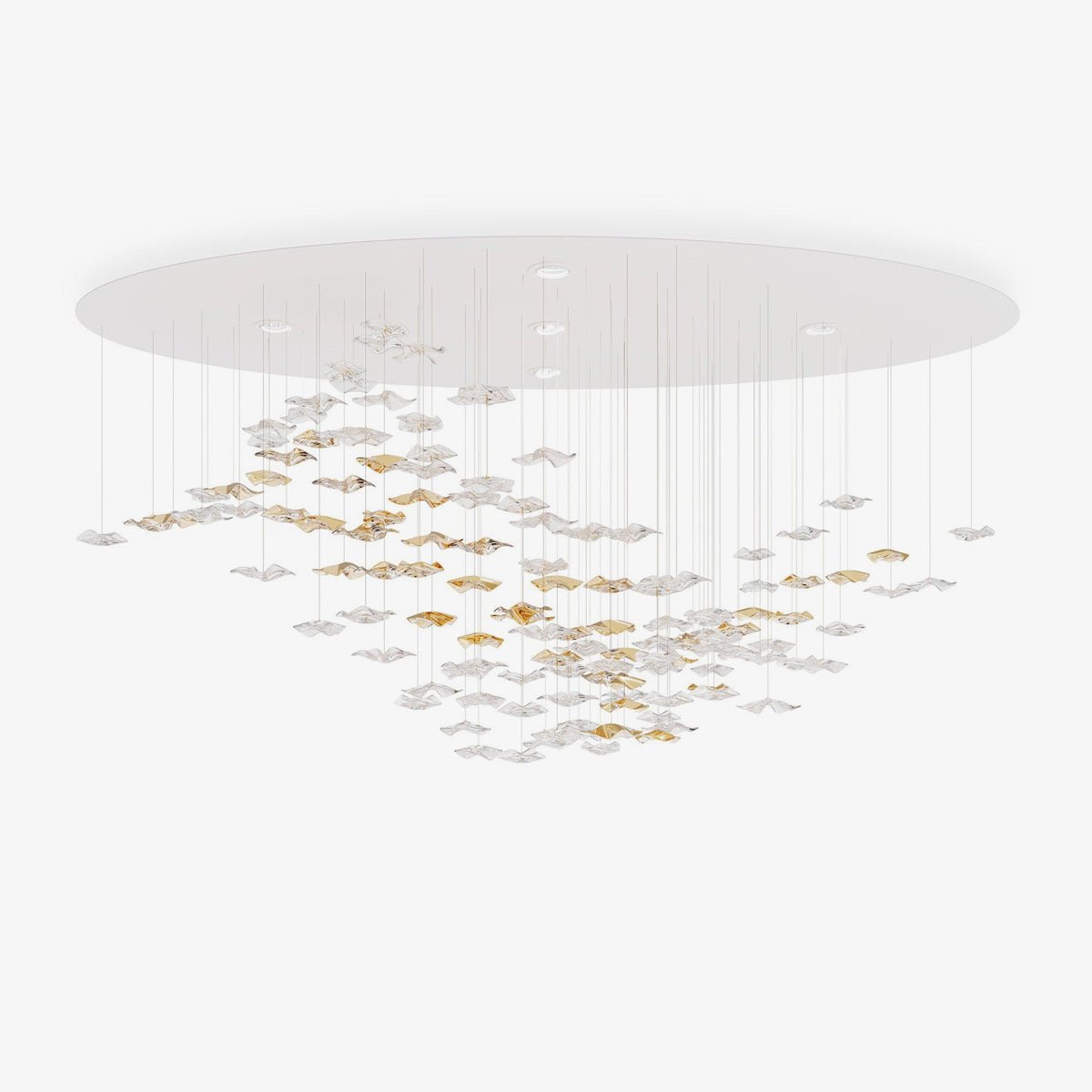 Grande lampadario a foglie di cristallo Nephele — Rosone 210x80cm, onde a cascata