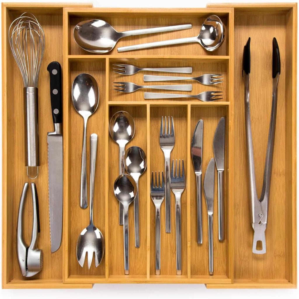 Ekologický jednodílný nastavitelný bambusový organizér do kuchyňských zásuvek