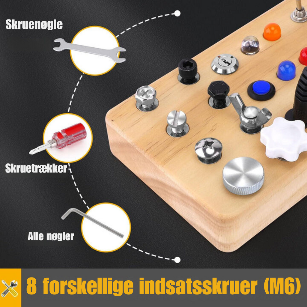 Montessori Wooden Activity Board with 8 LED Switches - Sensory Toys and Travel Toys for Babies and Toddlers from 1+ Years