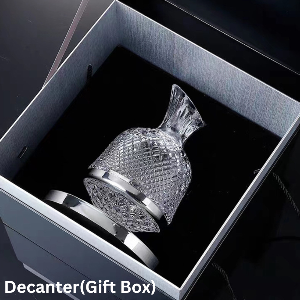 דקנטר יין מפואר מזכוכית מנופחת ביד מסתובב 360°