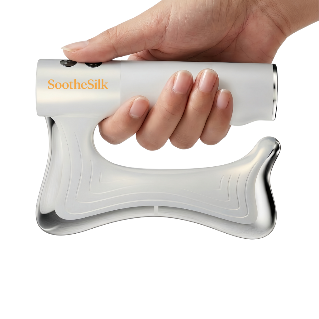 Hand holding the white contoured massager