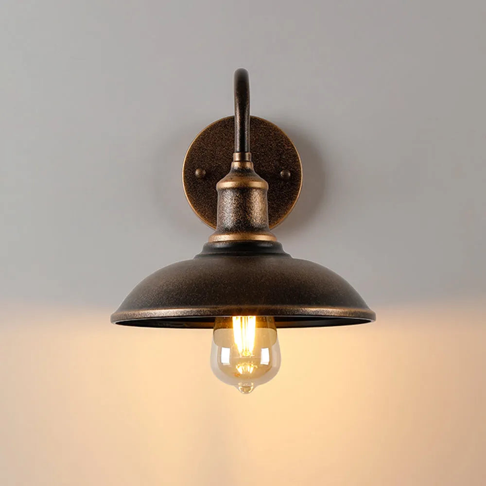Ray rustik skålformad vägglampa i metall, antikmässing - varmvit LED-lampa ingår