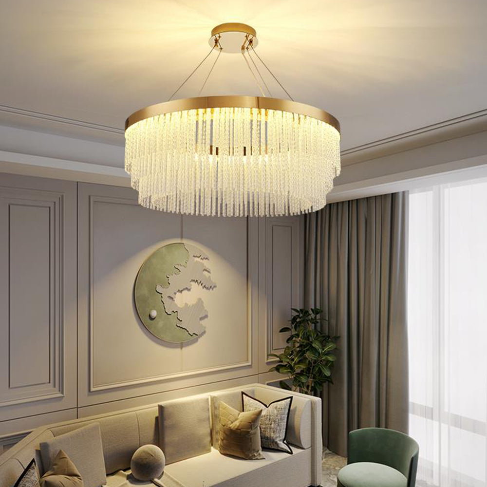 Kristy Modern Spiral Crystal Ring /Rectangle Chandelier, Gold - Neutralighting