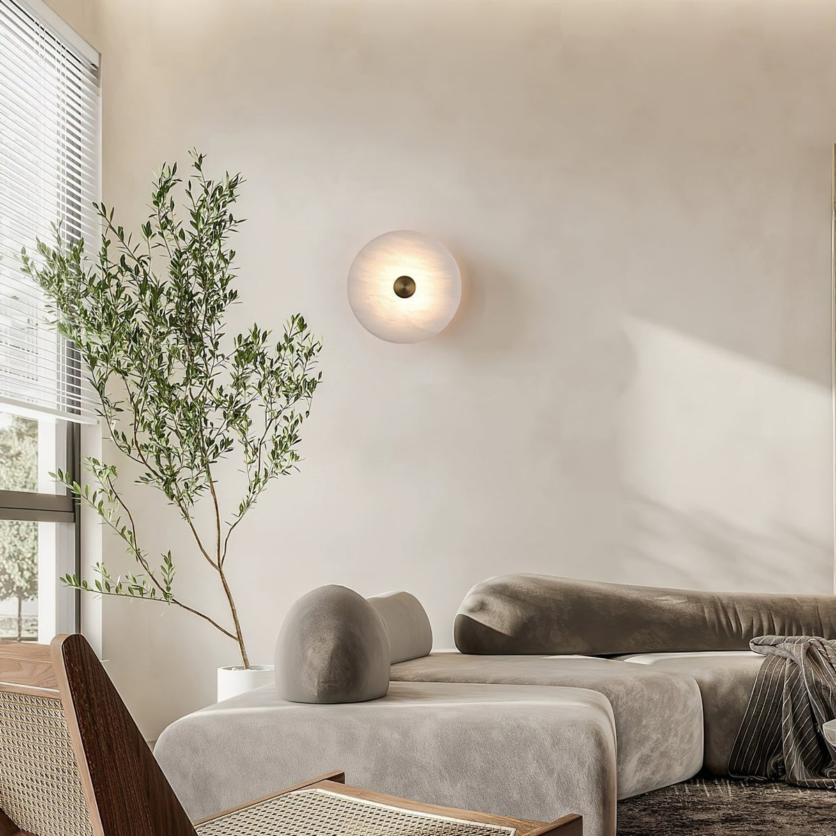 Selina taklampe i alabast - minimalistisk ~5W, diameter 20–35cm, høyde 7cm