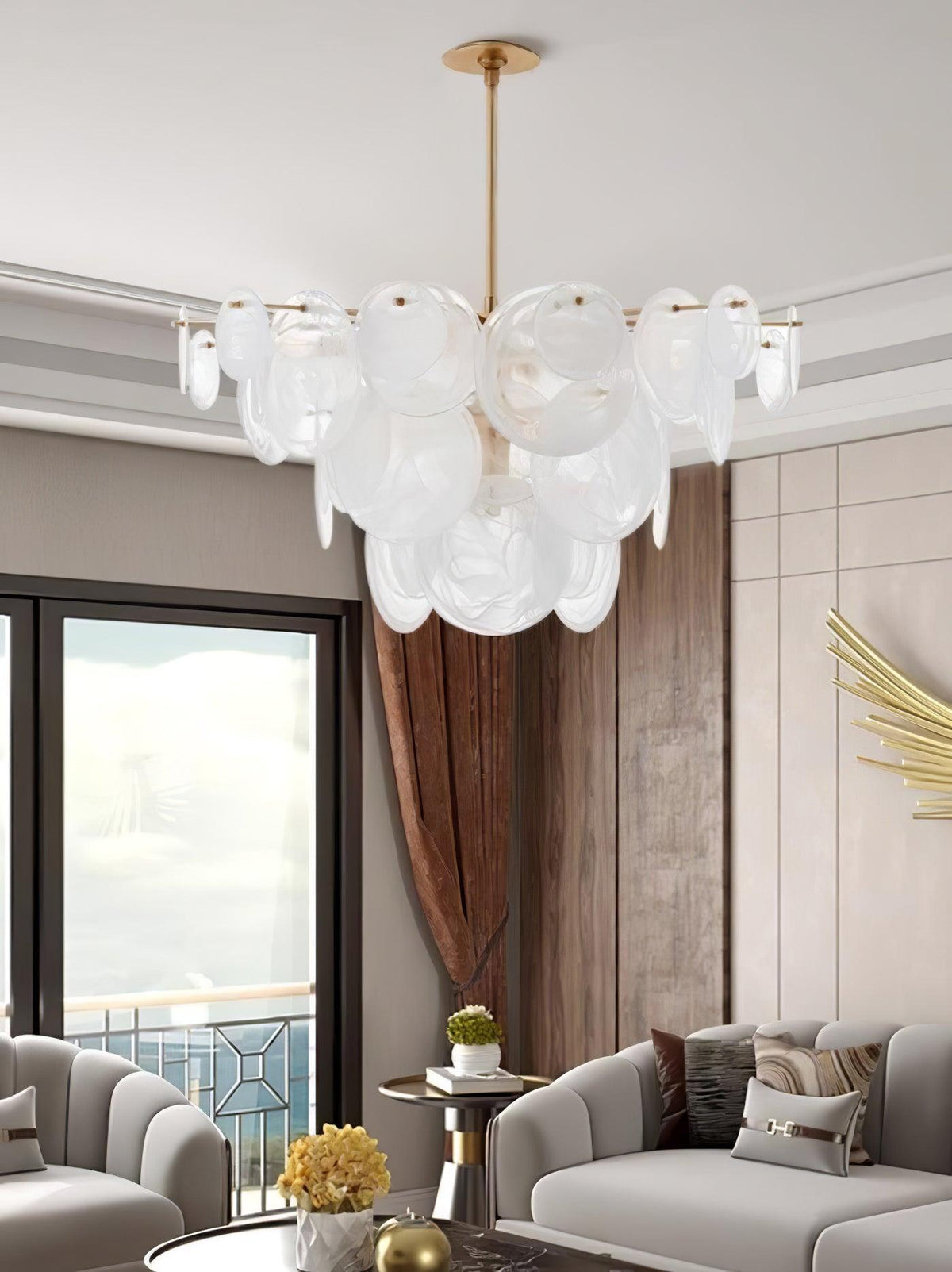 ثريا أولفينيس فاخرة ما بعد الحداثة من النحاس والزجاج على شكل قرص