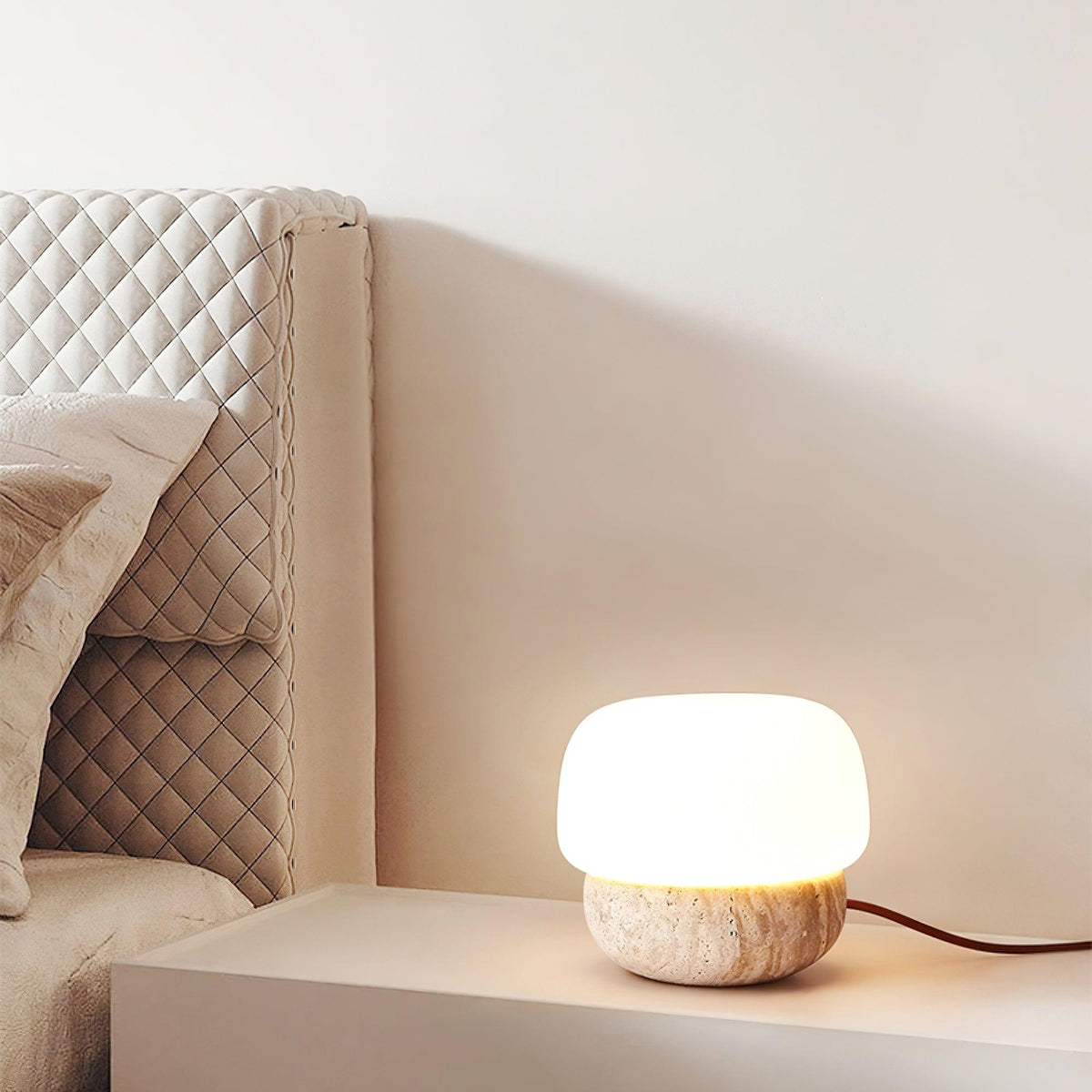 Doudou Yellow Travertine Table Light — Minimalist Profile, Single 40W Max E26/E27 Socket