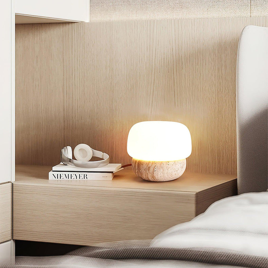 Doudou Yellow Travertine Table Light — Minimalist Profile, Single 40W Max E26/E27 Socket