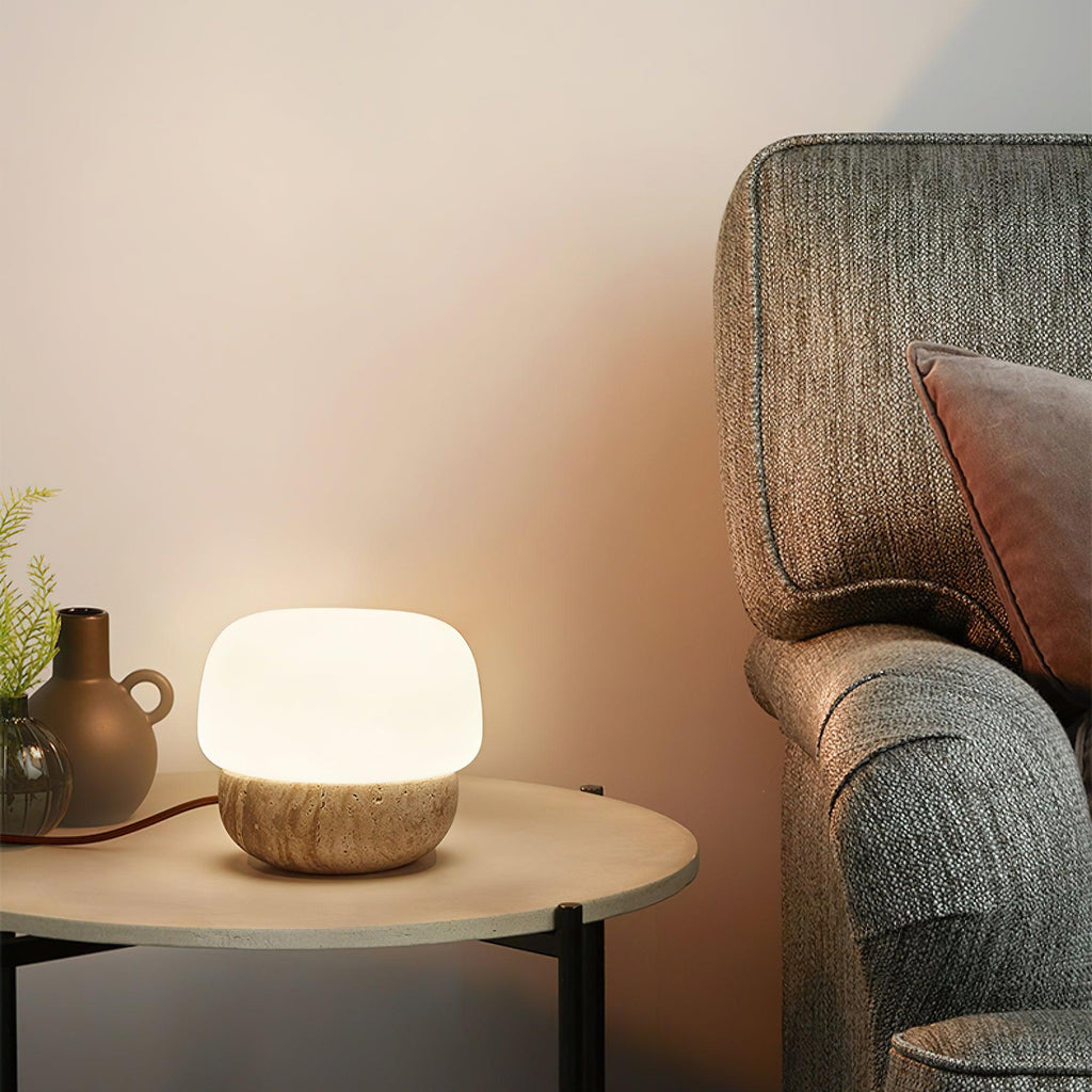 Doudou Yellow Travertine Table Light — Minimalist Profile, Single 40W Max E26/E27 Socket