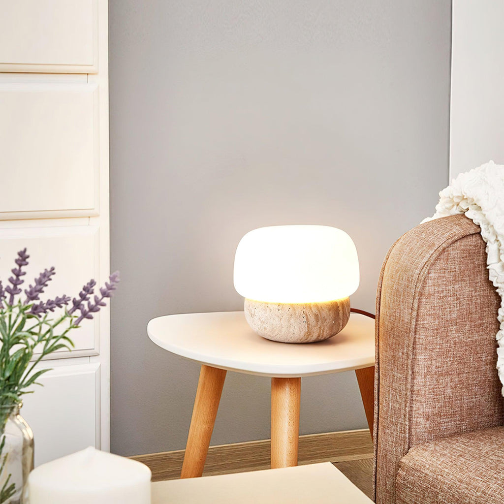 Doudou Yellow Travertine Table Light — Minimalist Profile, Single 40W Max E26/E27 Socket