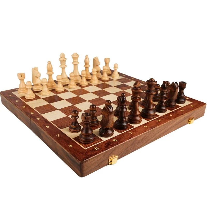 Satranç Tutkunları İçin Masif Ahşap Taşlı Katlanabilir AuroraForge Ahşap Satranç Seti