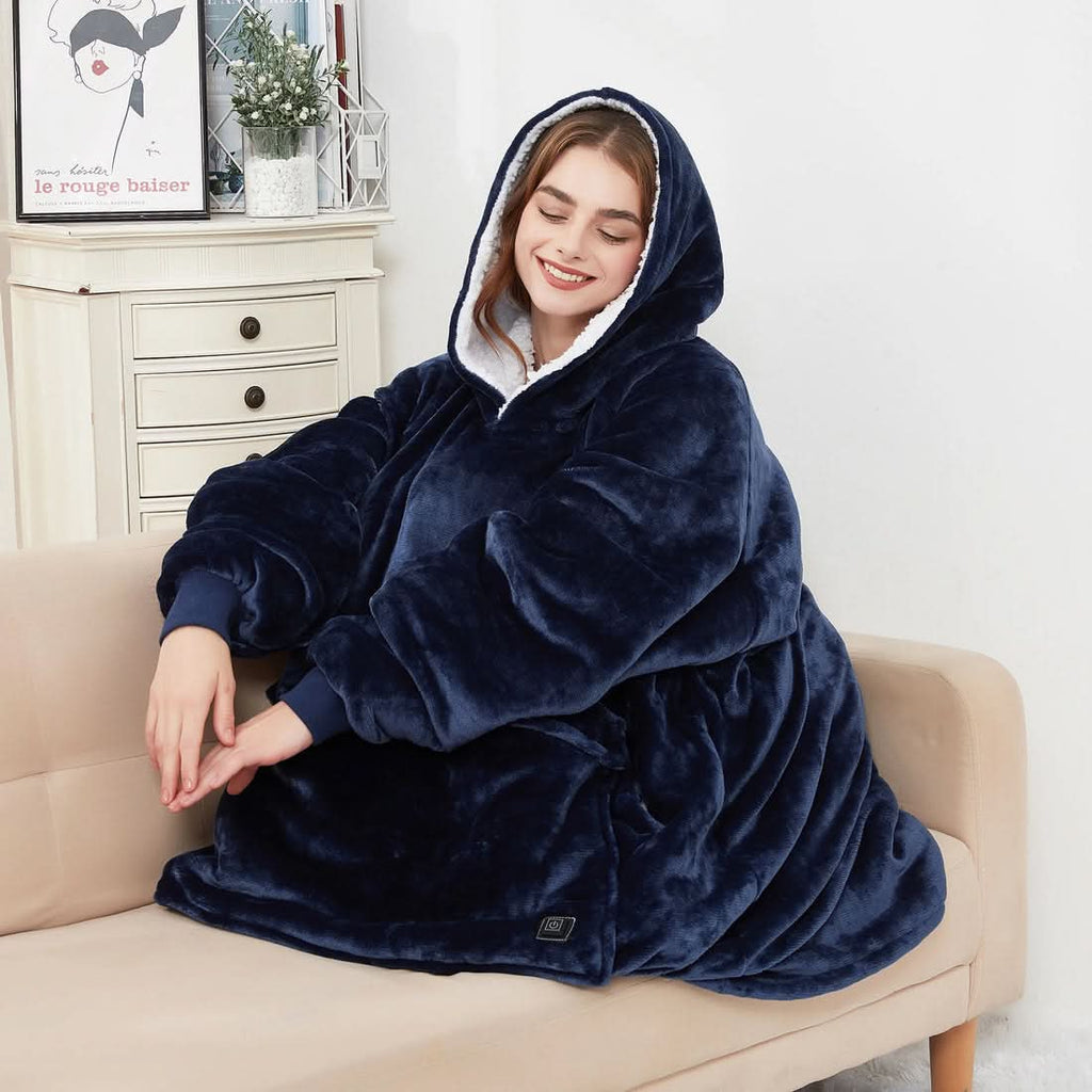 WarmNest USB-ről fűthető takarókapucnis pulóver önmelegítő technológiával az otthonos kényelemért