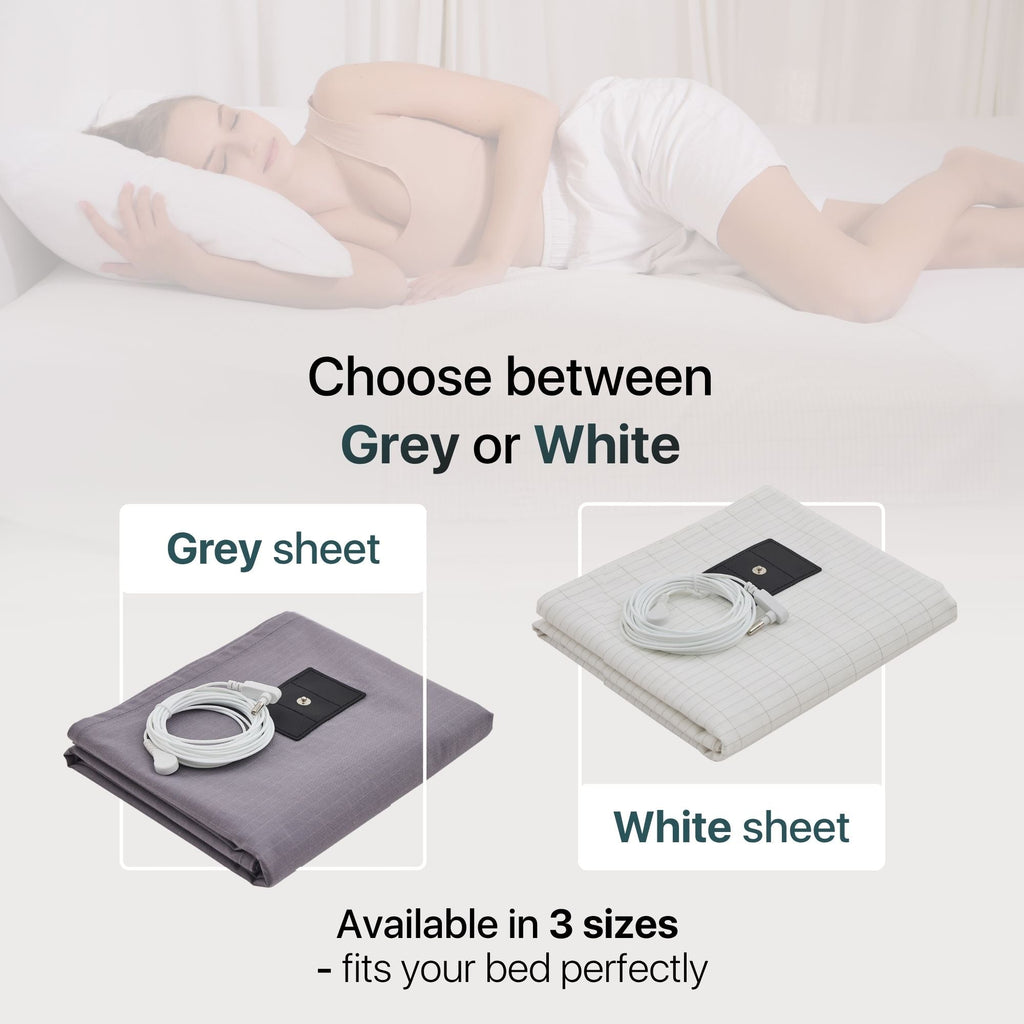 Grounding Half Sheet in grey and white with grounding cord, available in 3 sizes