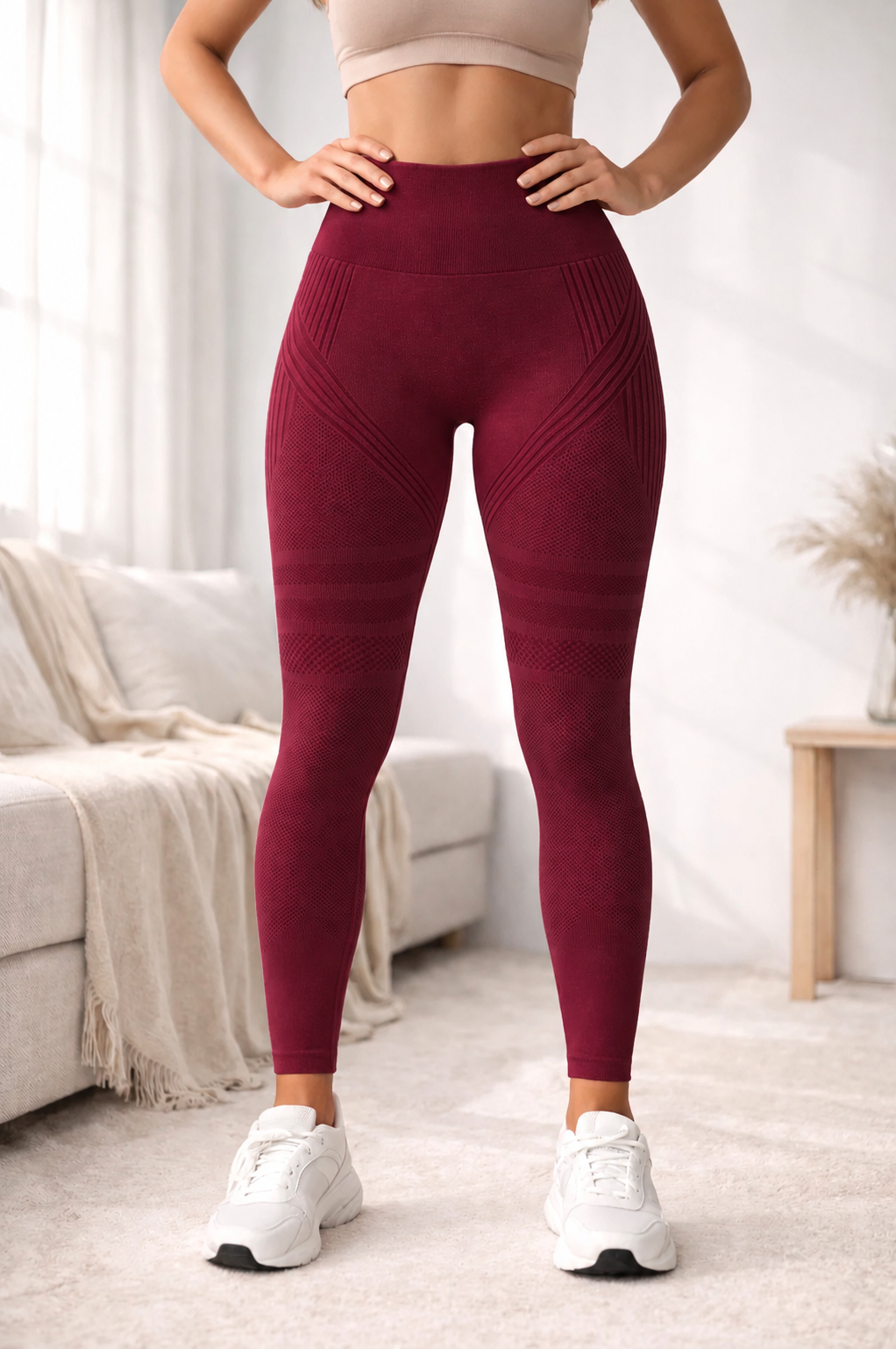 Texturerade formande leggings med hög midja – lätt kompression, ogenomskinliga, midja som inte rullar ner