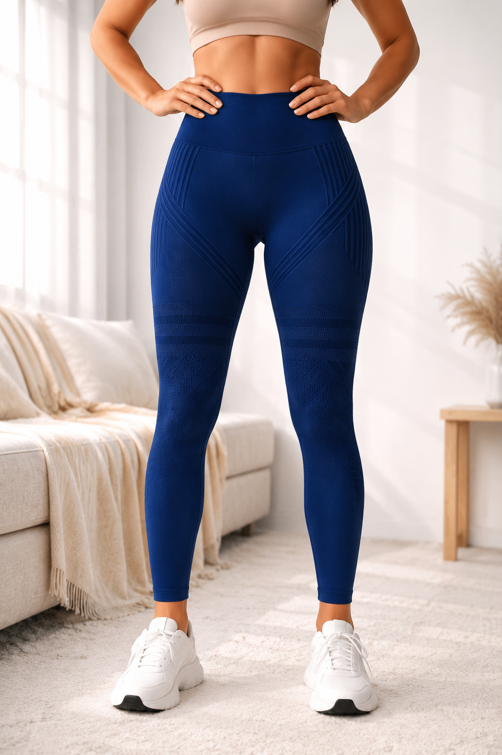 Texturerade formande leggings med hög midja – lätt kompression, ogenomskinliga, midja som inte rullar ner