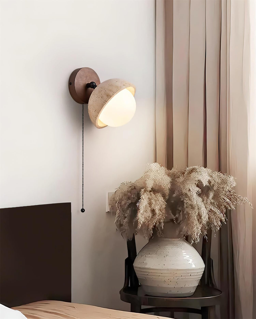 Lampada da parete in travertino e legno — Diametro 15cm, attacco G9, cablata