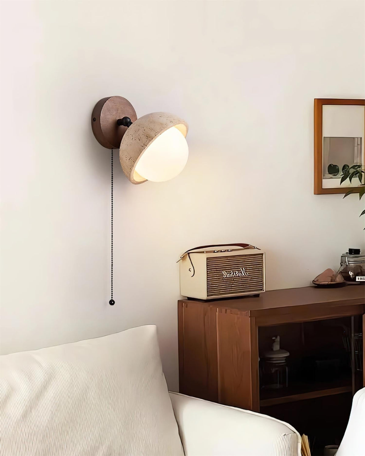 Lampada da parete in travertino e legno — Diametro 15cm, attacco G9, cablata