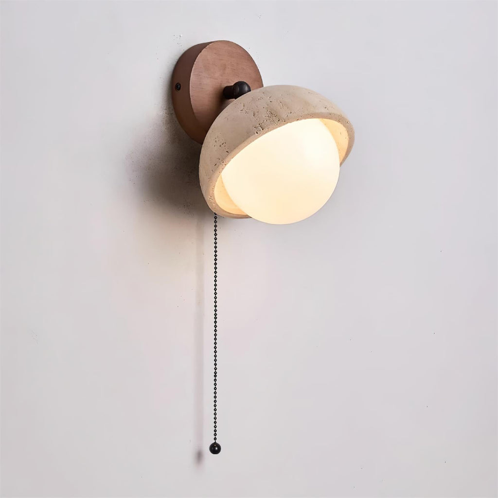 Lampada da parete in travertino e legno — Diametro 15cm, attacco G9, cablata