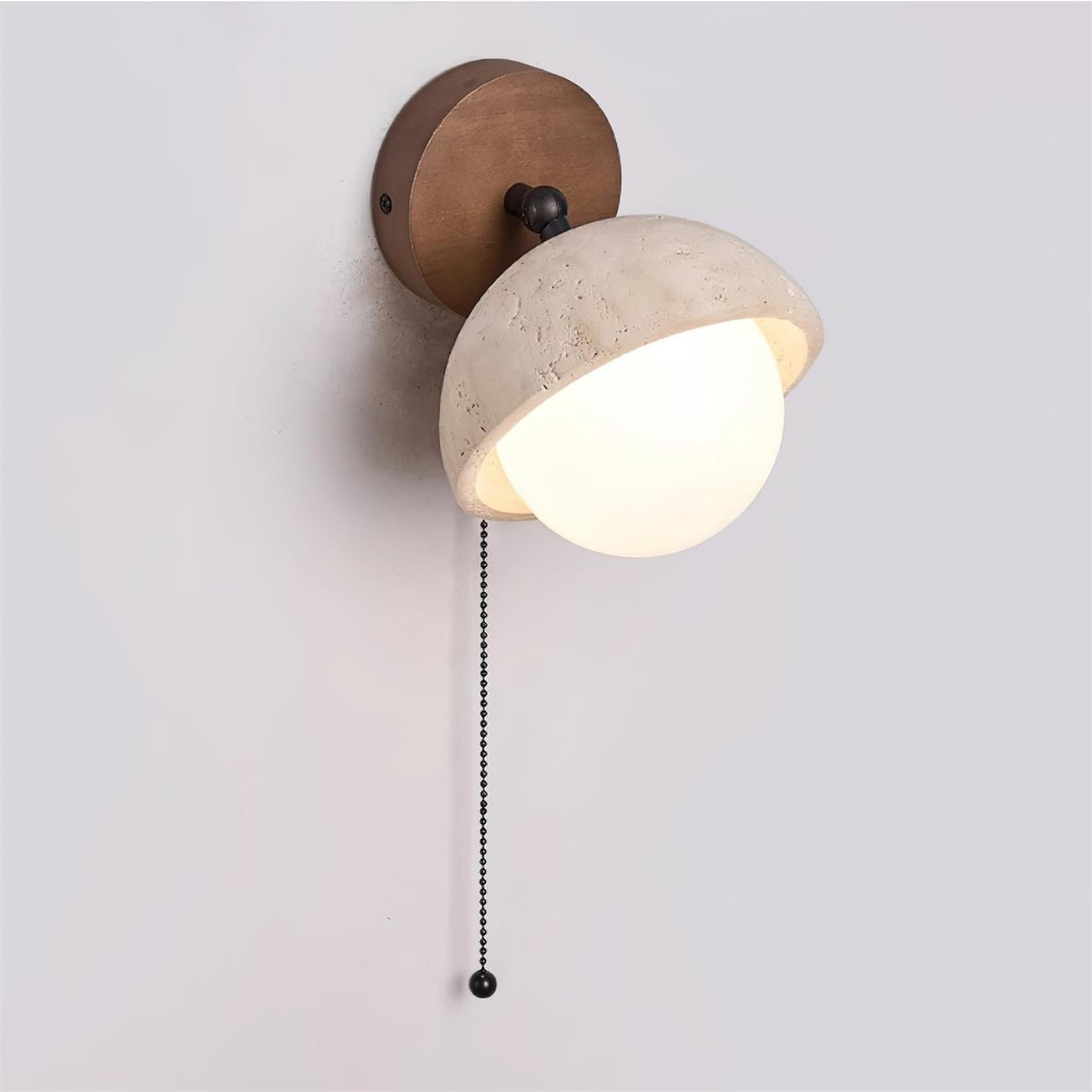 Lampada da parete in travertino e legno — Diametro 15cm, attacco G9, cablata